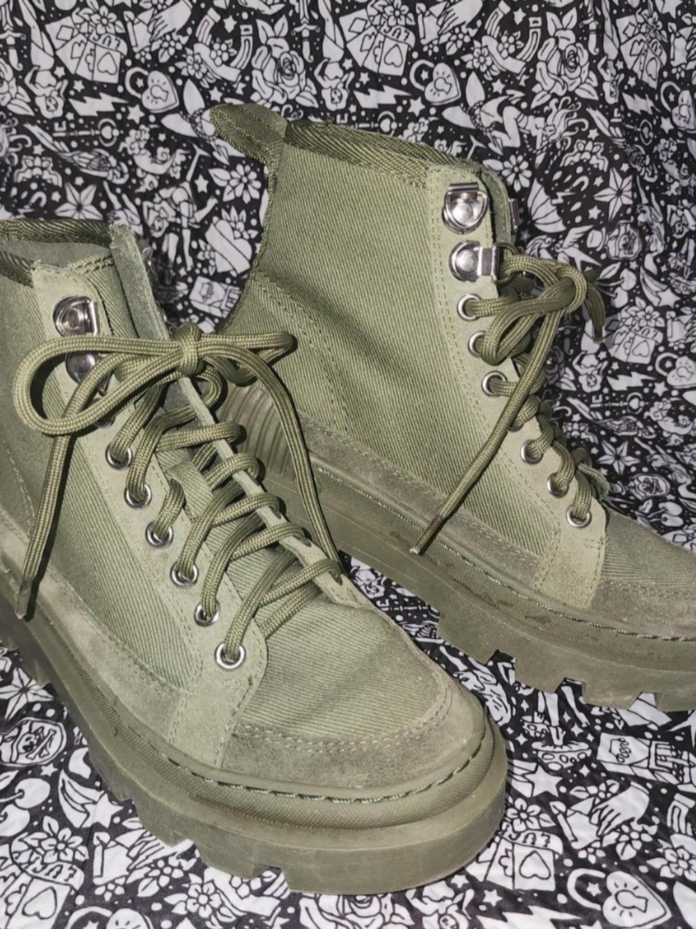 Gianni Bini Olive Canvas Lace-Up Combat Boots